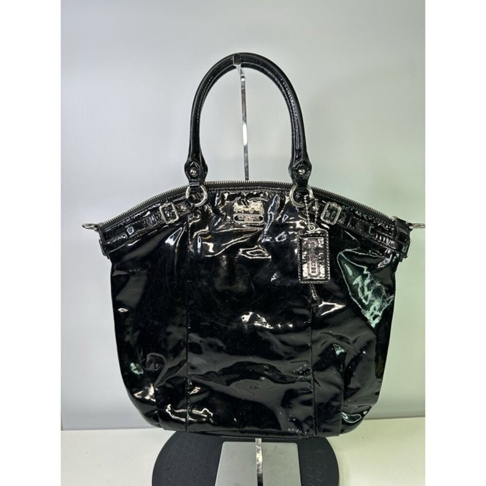 Coach Black Madison Lindsey Patent Leather Satchel Purse No Crossbody Strap